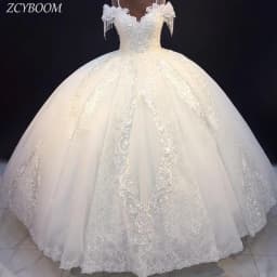 Customized White V-Neck Beaded Appliques Spaghetti Strap Wedding Dress 2026 Ball Gown Floor Length Off The Shoulder Bridal Gown