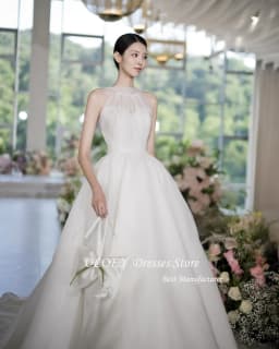 OLOEY Halter Sleeveless Korea Wedding Photo Shoot Dress Floor Length Organza Pleat Fairy Bridal Gowns Custom Made 웨딩드레스 2025