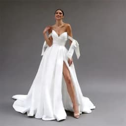 Customized Elegant Simple Satin Sweetheart Wedding Dresses Women Bow Pleated High Slit Bridal Gowns Button A-line Bride Dress