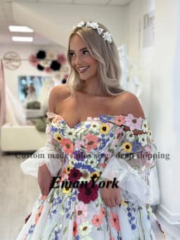 EmanY Pastoral Sweetheart Wedding Dresses for Women Bridal Zipper Court Train Off the Shoulder A-line Pleat Customized