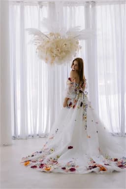 3d Flowers Puff Sleeves Bridal Dress Embroidery Floral Tulle Prom Dresses Wedding Party Dresses Vestidos De Noche