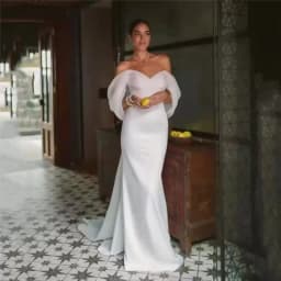 SoDigne 2023 Summer Wedding Party Dresses Off The Shoulder Pleats Bridal Dress Mermaid Satin Women Bride Gowns Customized