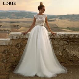LORIE Vintage Lace Wedding Dresses A Line Cap Sleeve 2 Pieces Bridal Gowns Top Lace Country Wedding Dress Robe de mariée