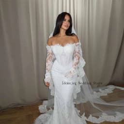 Customized Mermaid Off Shoulder Lace Wedding Dress Exquisite Appliques Sweetheart Long Sleeves Bridal Gown Vestidos De Novia