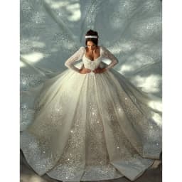 Gwn&Gce 2026 Train Customized Beaded Long Wedding Dresses Modest Long Sleeve Bridal Gown Charming Princess Dresses For Bride