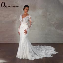 Osquernovia Charming V-Neck Wedding Dresses Lace Appliques Mermaid Button Court Train Floor Length Vestidos De Novia Customised