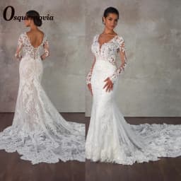 Osquernovia Charming V-Neck Wedding Dresses Lace Appliques Mermaid Button Court Train Floor Length Vestidos De Novia Customised