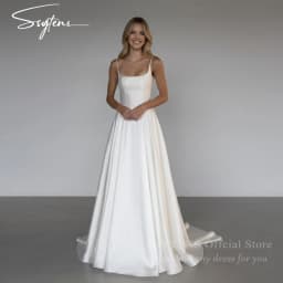 SSYTENS Elegant Simple Square Collar Wedding Dress for Women Satin A-Line Women Backless Bride Gown Customized Vestidos De Novia