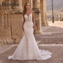 HAMMAH Charming V-neck Wedding Dress for Bride Mermaid Backless Lace Appliques Spaghetti Straps Robe De Mariee Customized