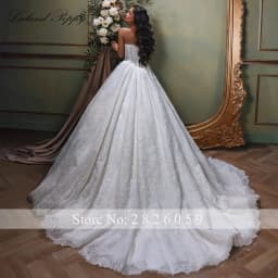 Lceland Poppy Customized Strapless Ball Gown Lace Wedding Dresses Beaded Bridal Gowns with Removable Lace Jacket