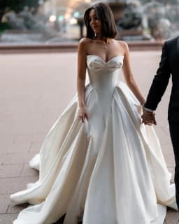 Sharon Said Elegant Sweetheart Off White Satin Wedding Dress for Women Luxury Long Train Corset Simple Bride Dress SW010