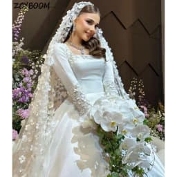 Customized Charming Square Collar Flowers White Wedding Dress 2026 Ball Gown Floor Length Sweep Train Stain Zipper Bridal Gown