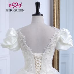 Customized Short Sleeves Pearls Beaded Europe Princess Wedding Dresses For Bride Embroidery Gilter Wedding Dress Fashion WX0308