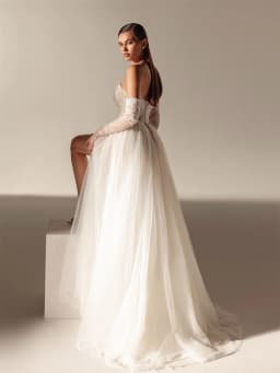 Kyoto Customized White Strapless Wedding Dress Detachable Sleeves Tulle vestidos de noiva Side High Split Evening Dress 2025