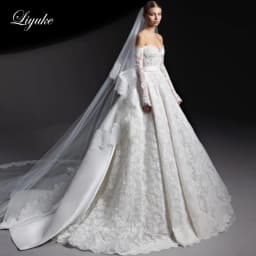 Liyuke Custom Made Sweetheart A-Line Wedding Dress Off The Shoulder Full Lace Bridal Gowns With Removable Satin Train