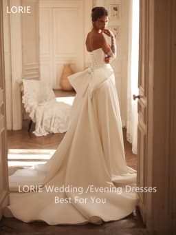 LORIE Exquisite Satin Wedding Dress Pleated Strapless Waist Cinching Lace Bride Gowns Detachable Bow A-Line Train Customized