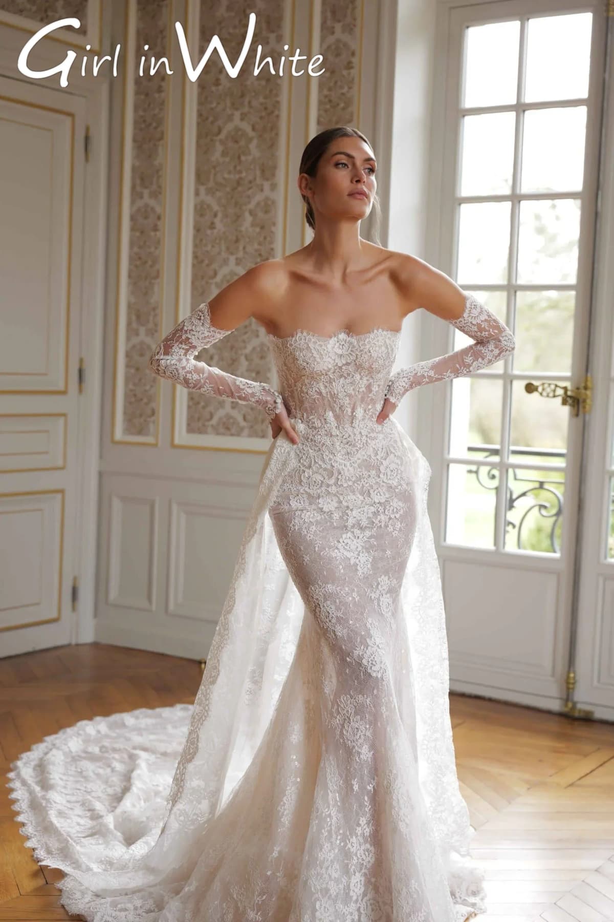 Customized Vintage Lace Mermaid Boat Neck Wedding Breathtaking Off Shoulder Long Sleeves Bridal Gowns Dress Vestido De Novia