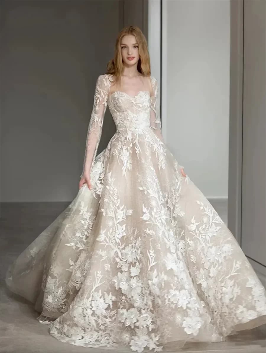 Customzied Wedding Dress Newest A Line For Bride Sweetheart With Detachable Jacket Full Sleeves Plus Sizes Vestidos De Novias