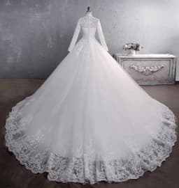 Customized White/Ivory Long Sleeves Wedding Dress Lace Appliques Beading Sequins Bride Dresses High Neck Elegant Wedding Gowns