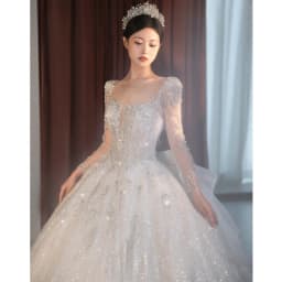 2026 Long Sleeve Beading Wedding Dress Square Collar Luxury Sweep Train Winter Bridal Gowns Vestido De Noiva Customized
