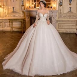Graceful Wedding Dress Organza Lace With Embroidery Ball Gown Full Sleeve O-Neck Customized Bridal Dress Button Vestido De Novia