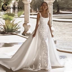 CHANDELA Classic Square Collar Wedding Dress for Women Removable Train Appliques Satin Zipper Vestidos De Novia Customised
