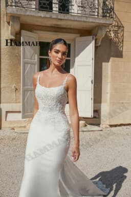HAMMAH Fancy Spaghetti Straps Brides Dress Scoop Neck Lace Appliques Memaid Sleeveless Chapel Train Robe De Mariee Customized