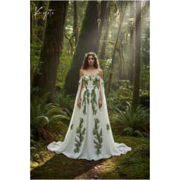 Kyoto Customized Green Leaf Embroidery With Cape Wedding Dress Off Shoulder A-line vestidos de noche Lace-up Sweep Train Formal