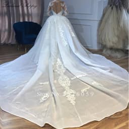 Lceland Poppy Customized Mermaid Wedding Dresses Scoop Neck Long Sleeves Beaded Lace Bridal Gown with Detachable Train