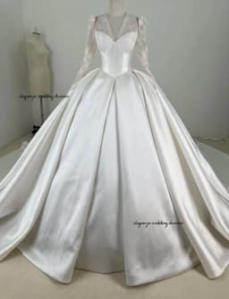 Customized Elegant Wedding Dress V-Neck Lace Satin Long-Sleeved Women's Wedding Dress Vestido De Novia 2025