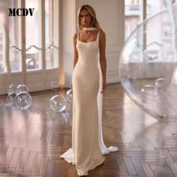 MCDV Civil Wedding Dress 2026 Square Collar Mermaid Backless Bride Gowns with Ribbons Sweep Train Vestido Noiva Customized