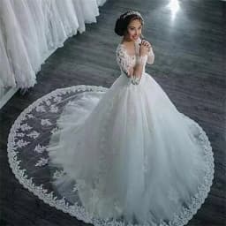 Beaded Appliques Sequins Wedding Dress Ball Gowns Long Sleeve Pleat Sweep Train Bridal Dresses Vestidos De Novia Customized