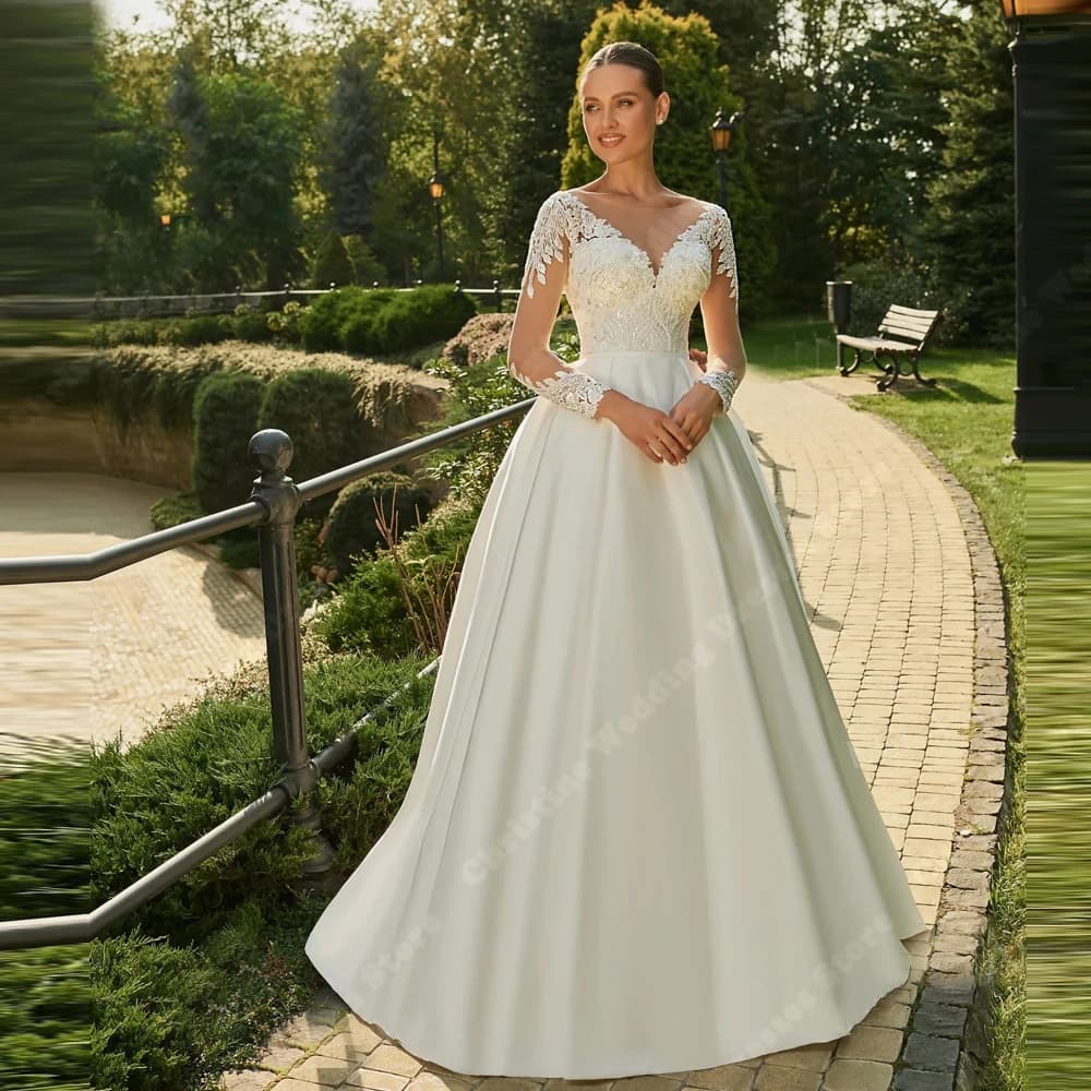 2025 Elegant Women Wedding Dresses Quality V-Neck A-Line Bride Gowns Mopping Length Princess Engagement Banquet Gowns Customized