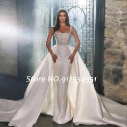 Luxury Detachable Train Mermaid Wedding Dresses Off the Shoulder Vintage Vestidos De Novia Beading Lace Bridal Gowns