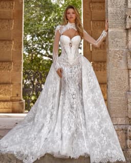 Shiny Beads Lace 3 Pieces Mermaid Wedding Dress With Detachable Long Sleeve Shawl Train Vestido De Noiva Sereia