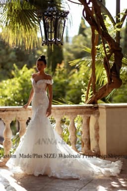 Anna Charming Sweetheart Wedding Dress Bridal Off the Shoulder Lace Appliques Zipper Brush Train Vestido Femenino Customised