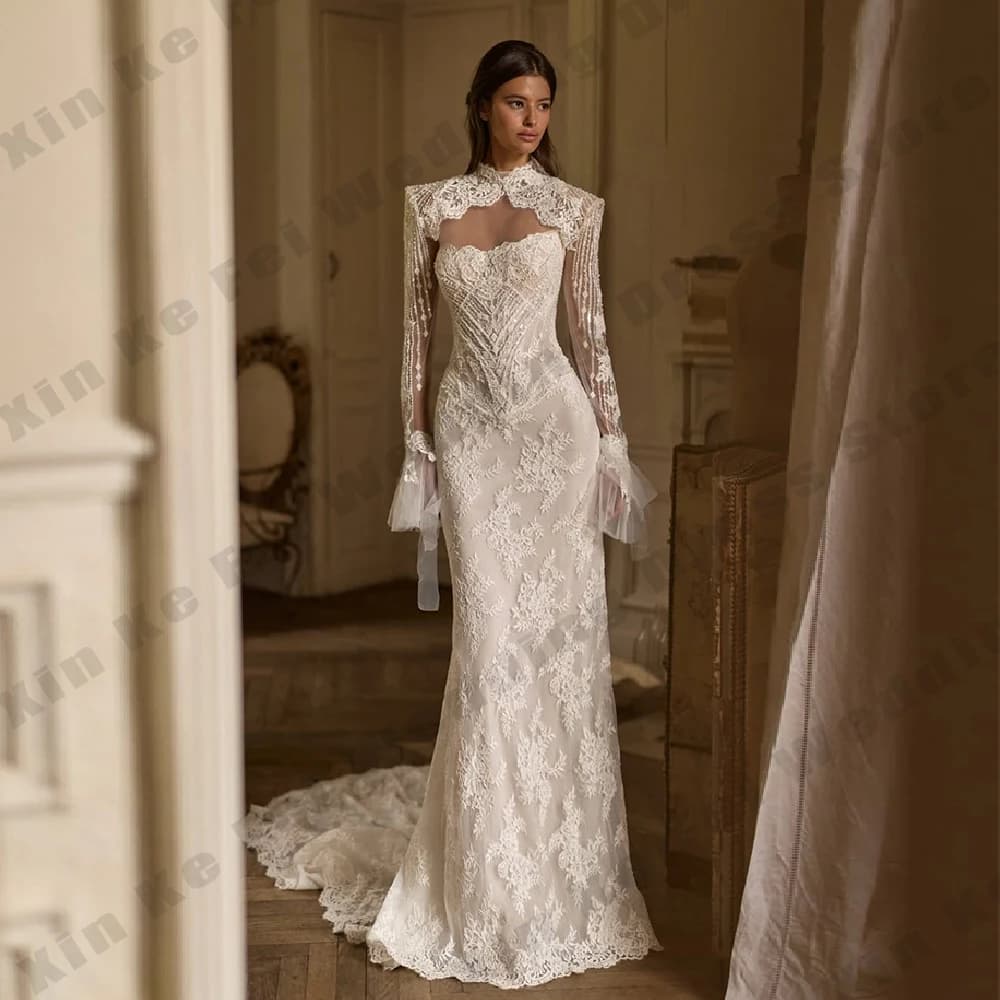 Gorgeous Women's Wedding Dress Elegant Detachable Sleeves Princess Mermaid Bridal Gowns Formal Party vestido de novia Customized