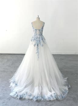 Kyoto Light Blue Floral Embroidery Wedding Dress Sleeveless Square Neck vestidos de novia Customized A-line Fairy robe de mariée