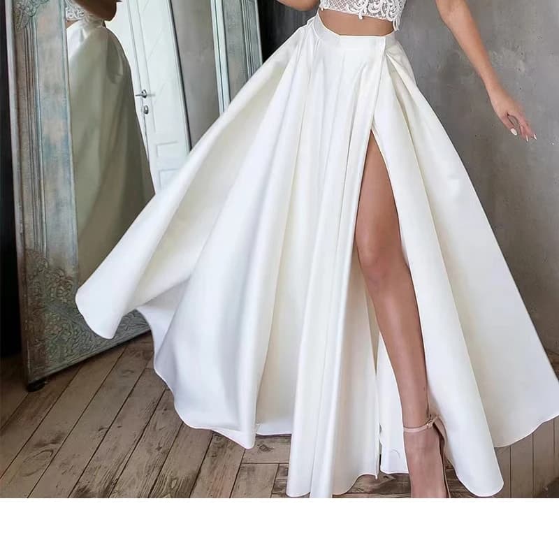 Satin High Side Slit Detachable Train Wedding Removable Skirt for Dresses Sexy Bridal Party Prom Overskirt