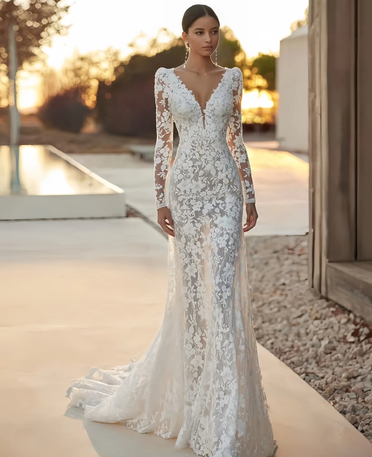 Customize Sexy Wedding Dress Lace Semi-Transparent Long-Sleeved Mermaid Wedding Dress Vestidos De Novia