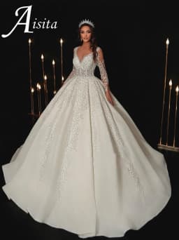 Modern Wedding Dresses Sweethear6t Bridal Gowns Lace Appliques Full Sleeves Floor Length Robes Vestidos De Novia Customized
