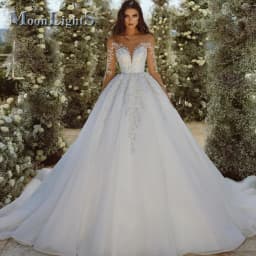 Moonlight Charming Sequin Wedding Dresses Lace Appliques Long Sleeves Ball Gown Bridal Gown Vestido De Noiva Customized