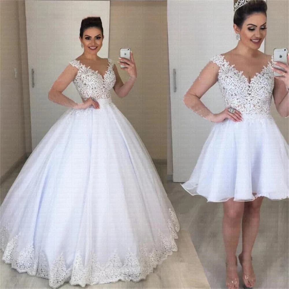 Customized ZJ9265 2025 New Detachable Skirt Princess Lace Appliques Pearls Bridal Gowns 2 in 1 Ball Gown Wedding Dresses