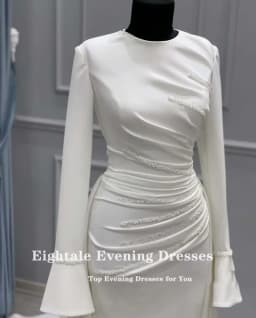 Eightale Luxury Wedding Dress O-Neck Satin A-Line Customized White Ivory Beaded Pleats Court Train Bridal Gown Vestido De Noiva