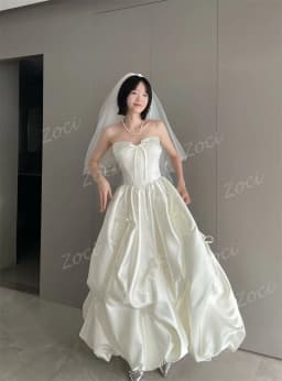 Zoci Customized Sweetheart Korea Wedding Dresses Photos Shoot Satin Ribbons Women Party Evening Dress Corset A Line Wedding Gown