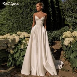 SoDigne A-line Satin Simple Wedding Dresses V-neck Sleeveless Bridal Dress 2025 Long Wedding Gown Robe De Mairee Customized