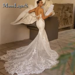 Moonlight Glitter Sweetheart Wedding Dresses Button Sleeveless Lace Appliques Mermaid Bridal Gown Vestido De Noiva Customized