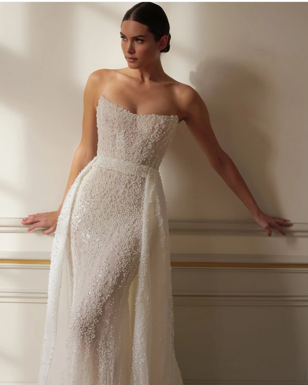 Customized Beautiful and Sexy Wedding Dress Beaded Strapless Sleeveless Detachable Trawl Mermaid Wedding Dress Vestido De Novia