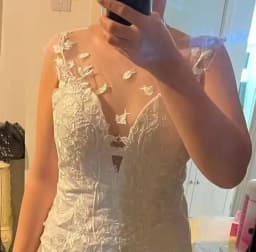 Customized Wedding Dress Short Sleeves Lace Appliques Mermaid Bridal Dress With Detachable Train Over Skirt Lace Wedding Gowns