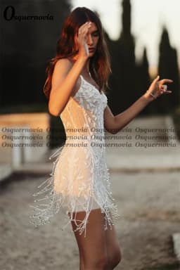Osquernovia Luxury Tassel Wedding Dresses for Women Beadings Mini Spaghetti Straps Bridal Gown Vestidos De Novia Customised